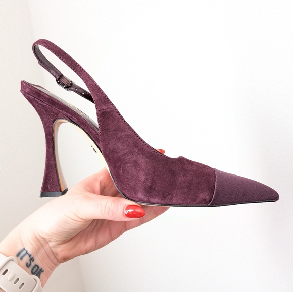 Sam Edelman Burgundy Wine Red Suede Odette Cap Toe Slingback Heels Pumps - Picture 8 of 10